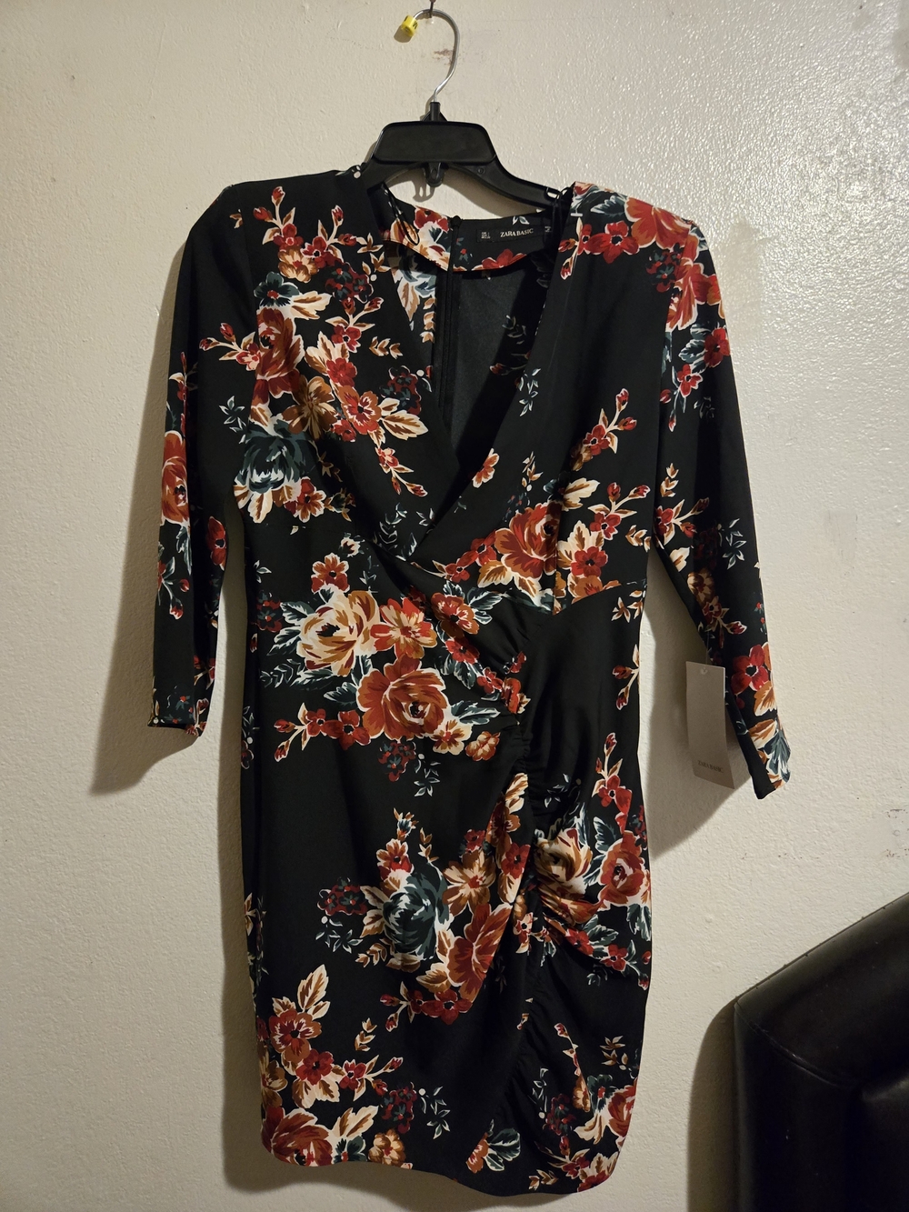 Zara Basic Floral Wrap-Front Black Women’s Dress